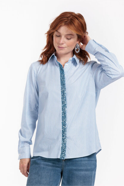 12371 Bobby Poplin Blouse Blue - Afbeelding 4