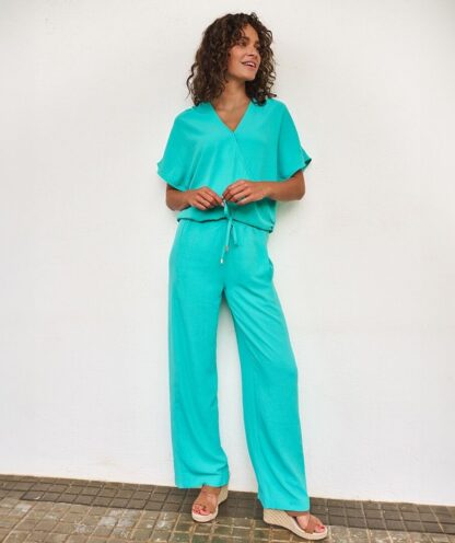 HS25.10219 Trousers Wide Elastic Crinkle Lagoon