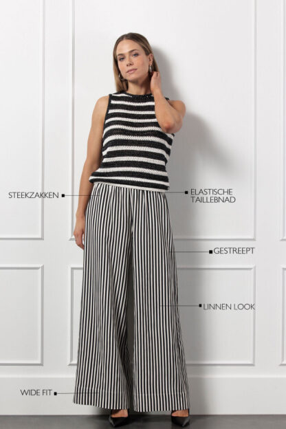 12898 - Grace stripe trousers - off white/black - Afbeelding 4