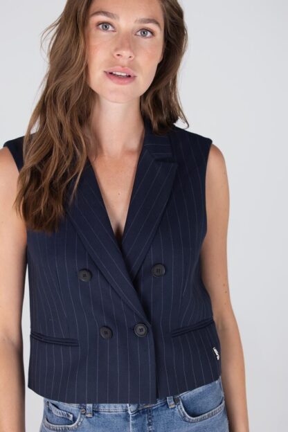 Caia W25 Krijtstreep Gilet | Donkerblauw - Afbeelding 3