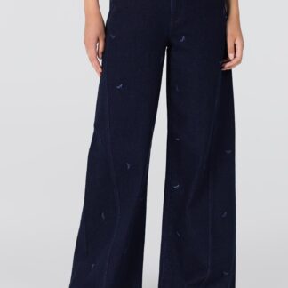 Isabeau W25 Jeans met Borduurprint | Donkerblauw denim