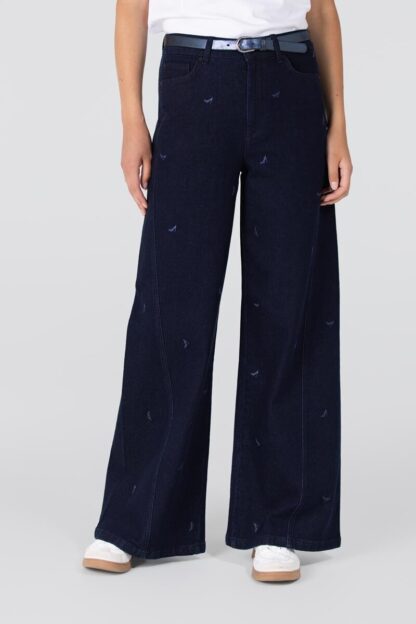 Isabeau W25 Jeans met Borduurprint | Donkerblauw denim