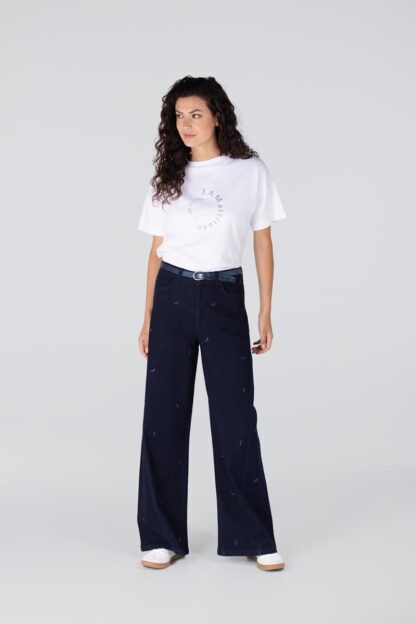 Isabeau W25 Jeans met Borduurprint | Donkerblauw denim - Afbeelding 4