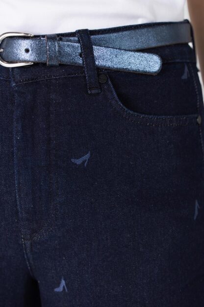 Isabeau W25 Jeans met Borduurprint | Donkerblauw denim - Afbeelding 3