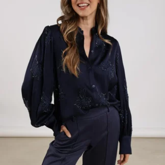 NKF02069 Preston Blouse Embroidery Navy
