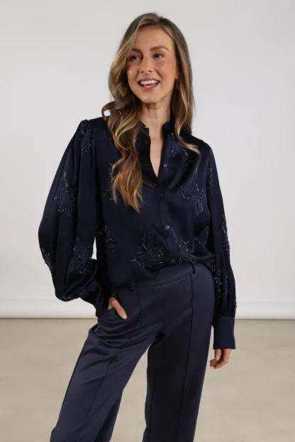 NKF02069 Preston Blouse Embroidery Navy