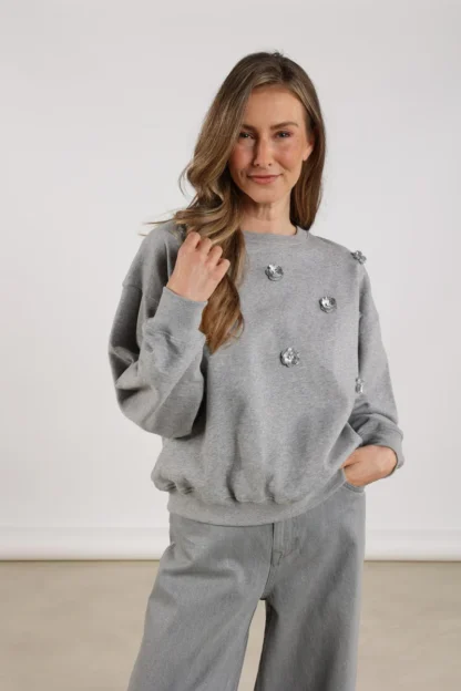 NKF03021 Beatriz Pullover Flower | Grey Melange - Afbeelding 4