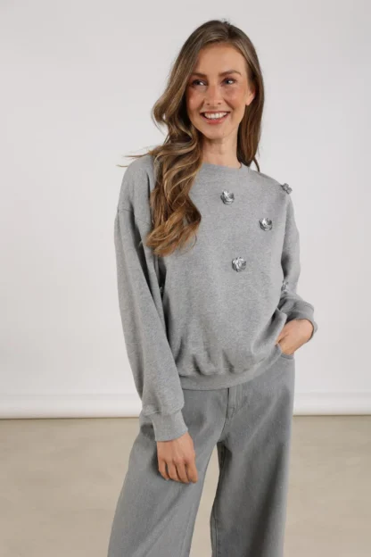NKF03021 Beatriz Pullover Flower | Grey Melange - Afbeelding 3