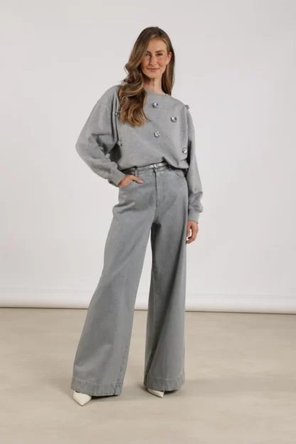 NKF03021 Beatriz Pullover Flower | Grey Melange - Afbeelding 2