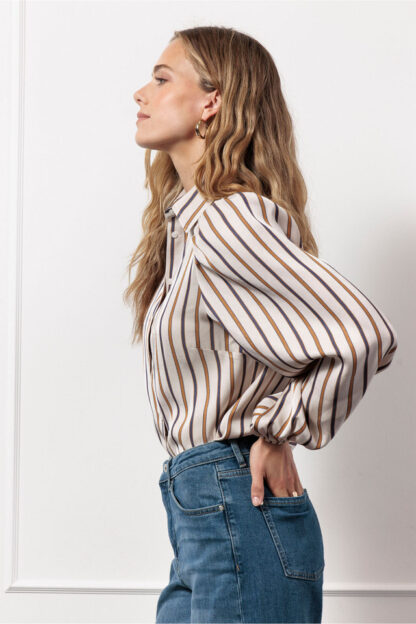 13077 - Lina stripe blouse - caramel/ink blue