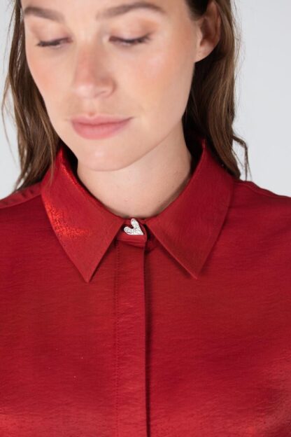 Dolores W25 Glanzende Blouse | Rood - Afbeelding 3