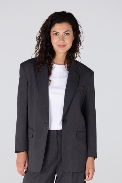 Halina W25 Blazer met Tekstprint | Antraciet