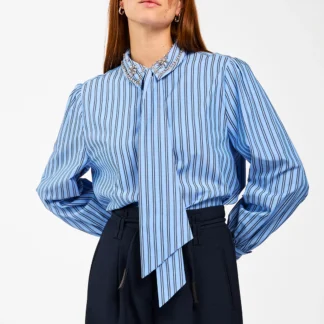 AAIKO FENNE STRASS BLOUSE Blauw