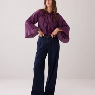 2s3340-12173 Glanzende top met ruches Wineberry