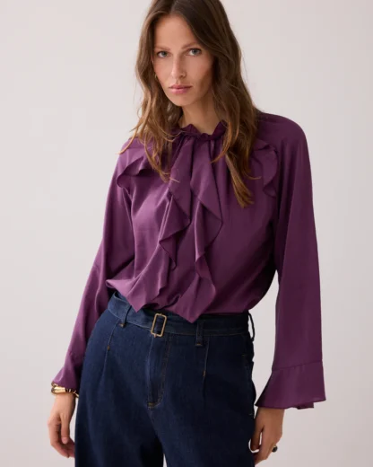 2s3340-12173 Glanzende top met ruches Wineberry - Afbeelding 4