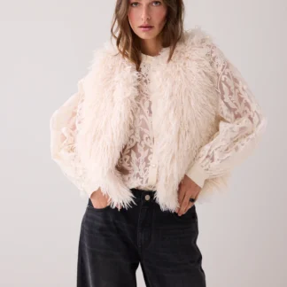 9s140-12299 Afghaanse faux fur Gilet Creme