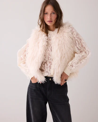 9s140-12299 Afghaanse faux fur Gilet Creme