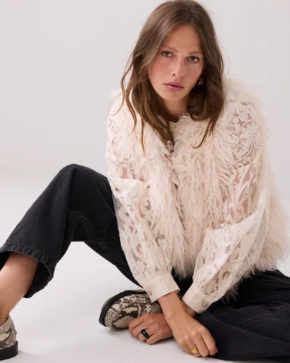 9s140-12299 Afghaanse faux fur Gilet Creme - Afbeelding 3