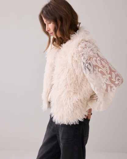 9s140-12299 Afghaanse faux fur Gilet Creme - Afbeelding 2