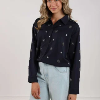 NKF02056 Newport Blouse Embroidery Navy/Silver