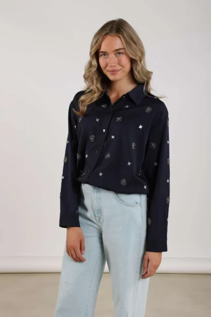 NKF02056 Newport Blouse Embroidery Navy/Silver