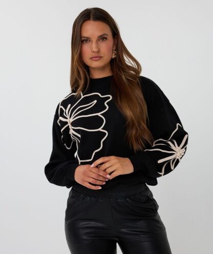 F25.02505 Sweater Tape Flower Patch Black
