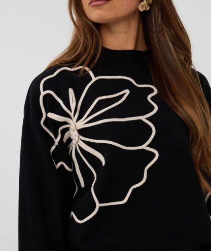 F25.02505 Sweater Tape Flower Patch Black - Afbeelding 3