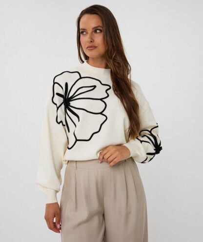 F25.02505 Sweater Tape Flower Patch Off White