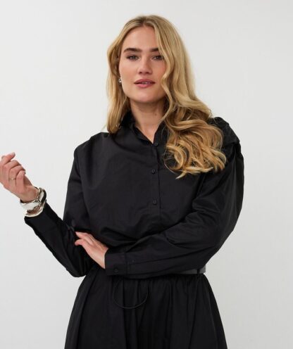 F25.28533 Blouse Cropped Drawstring Poplin Black - Afbeelding 4