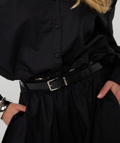 F25.28533 Blouse Cropped Drawstring Poplin Black - Afbeelding 3
