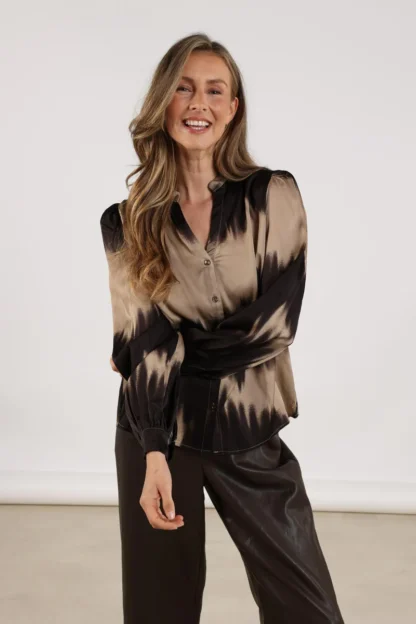 NKF02074 Lizzy Blouse | Sand/Dark Chocolate - Afbeelding 4