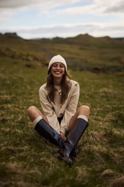 NKF03021 Beatriz Pullover Flower | Sand Melange - Afbeelding 4