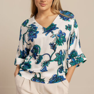 13740 Madison flower top - electric blue/grass green