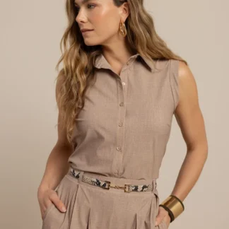 13857 Georgie linen look blouse - latte