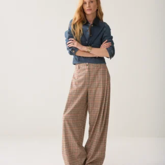 4s3042-12496 Megawijde broek met ruitprint