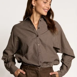 Freebird Blair Wide Drawstring Blouse - Chocolate Check
