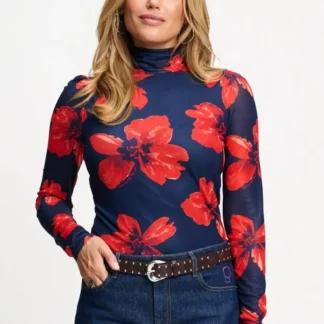 SP9833 TURTLENECK - Romi Mesh Bloom Rouge